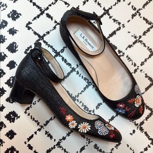LK Bennett London Women’s Shoes, Black Heels with Floral Embroidery -EU Size 36